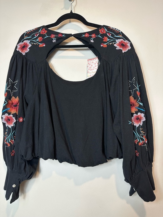 Free People Tops - Free People Lita Top Size Small NWT Black Embroidered Cutout Boho Balloon Sleeve